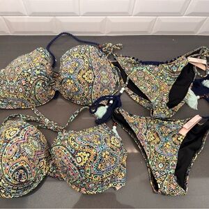 Victoria's Secret Multicolor Paisley Bikini Set - Blue, Yellow, Pink, Green